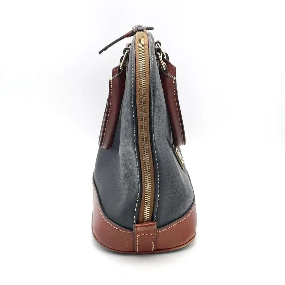 Dooney & Bourke Pebble Grain Zip Around Satchel Black & Cognac Brown Leather Bag